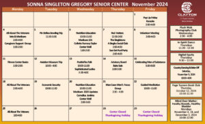 Sonna Singleton Nov. 2024 Activity Center Calendar